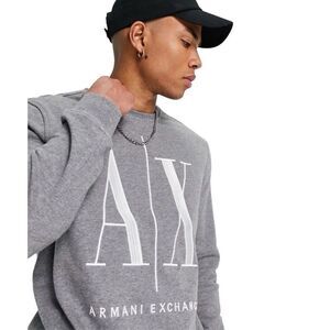 Armani Exchange Men's Gray Crewneck Sweatshirt with White AX Logo